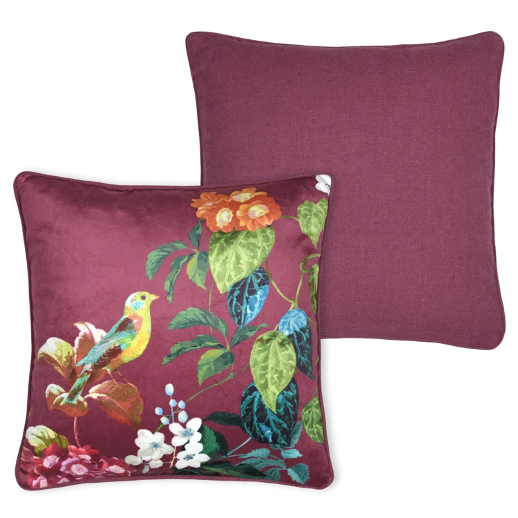 Coussin décoratif motif oiseau et feuillage