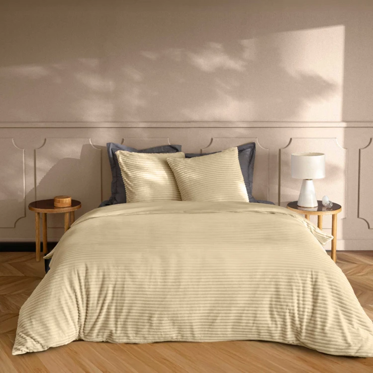 Parure de lit en flanelle relief unie avec fermeture zippée
