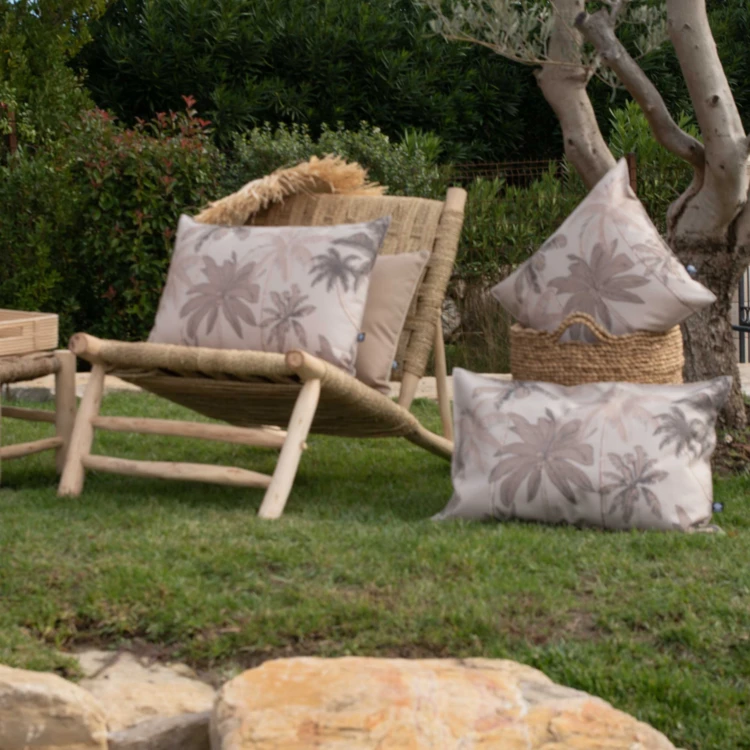 Coussin d'extérieur déperlant imprimé palmiers