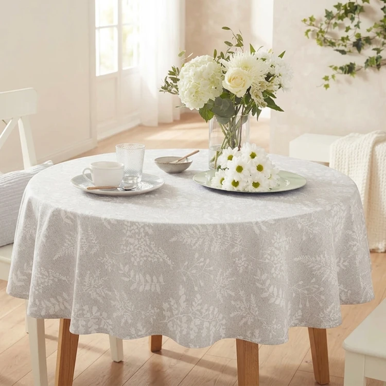 Nappe ronde en polycoton jacquard enduit anti-tache