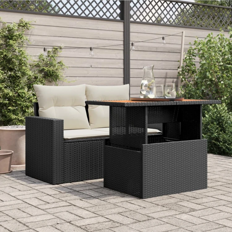 Table basse de jardin relevable en résine tressée et bois
