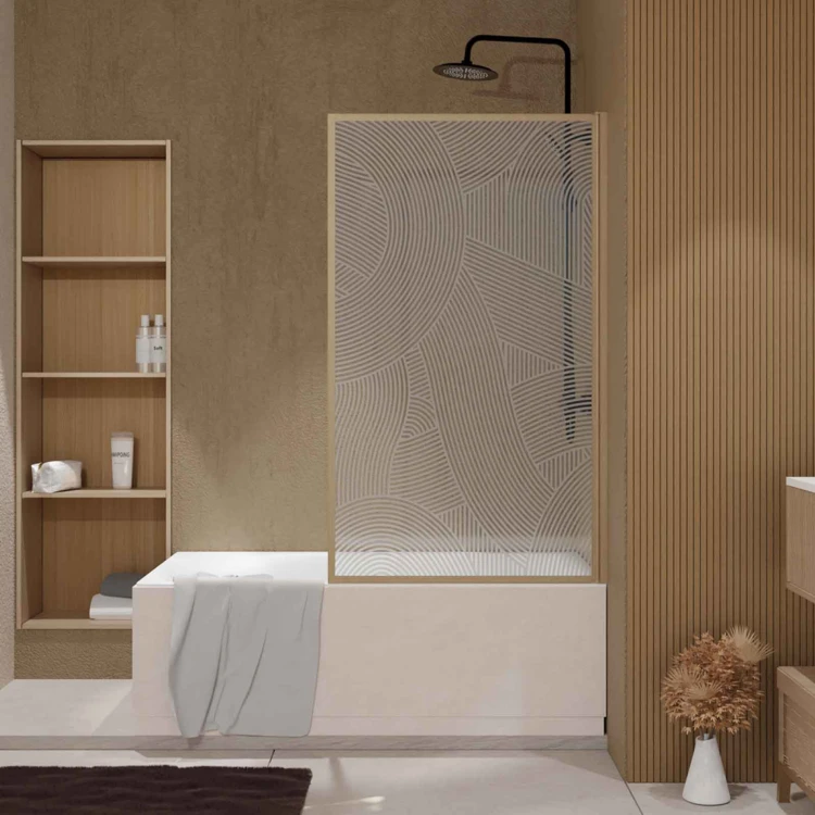 Pare-baignoire Japandi en verre sérigraphié motif arrondi