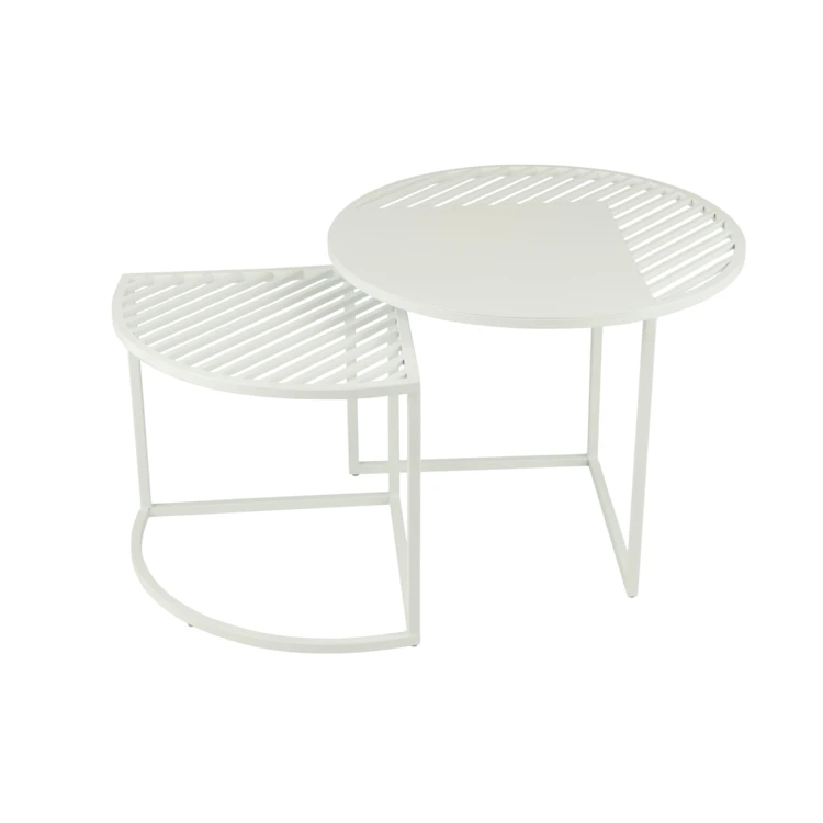 SET DE 2 TABLE D'APPOINT OUTDOOR ROND MÉTAL BLANC