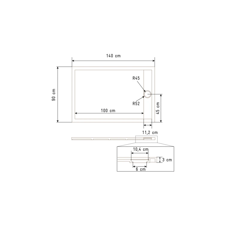 Receveur de douche extra-plat en résine effet pierre  grille linéaire chrome
