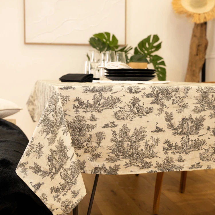 Nappe toile de Jouy rectangulaire plastifiée