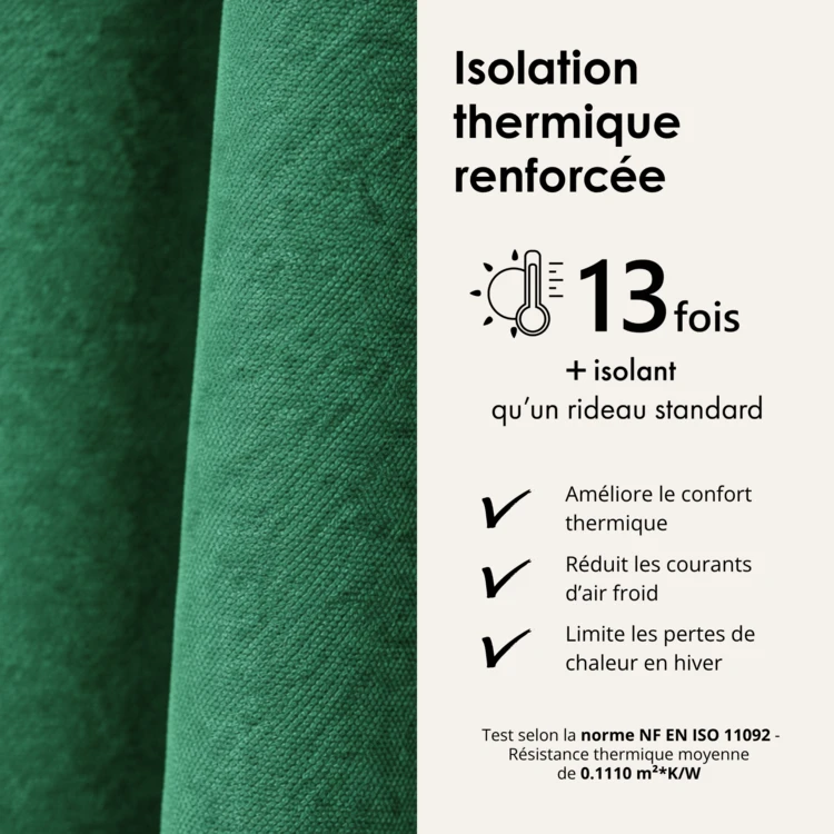 Rideau thermique phonique et semi occultant à galons fronceurs KONFOR