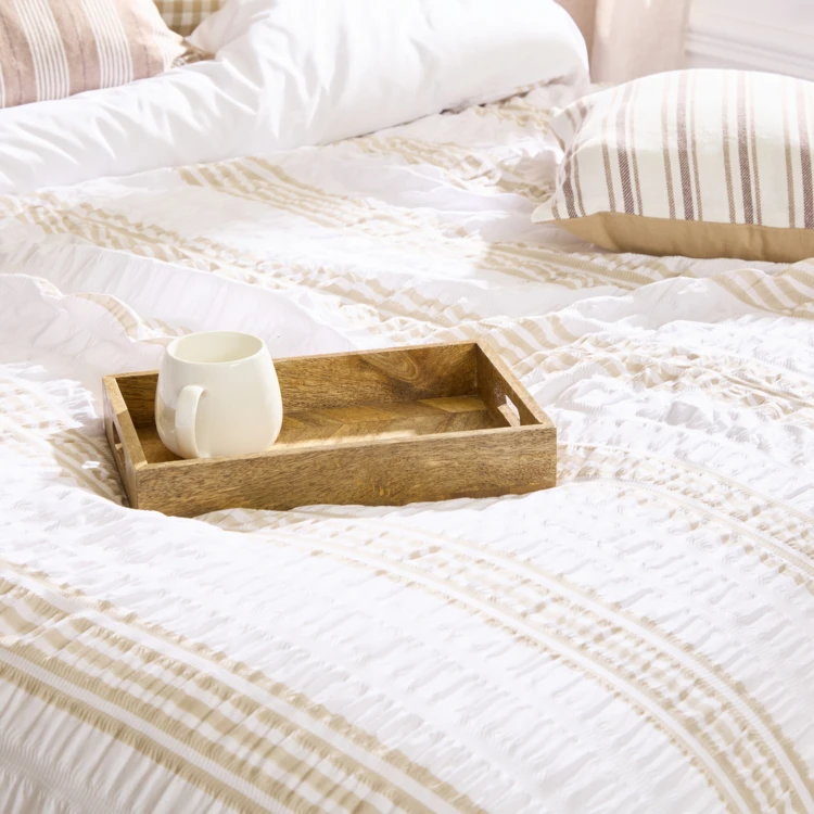 Parure de lit réversible texturée 3 pièces à rayures housse + taies