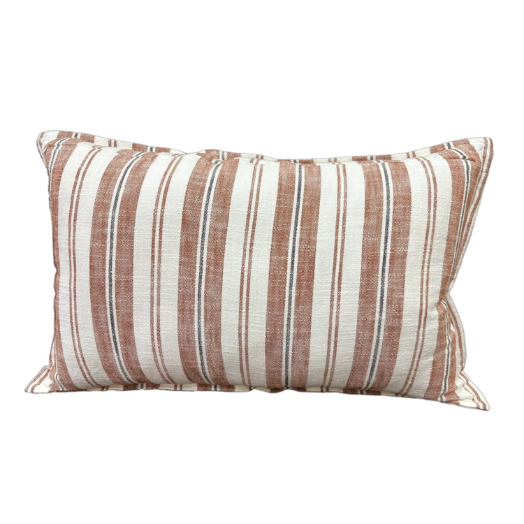 Housse de coussin réversible en coton flammé à rayures double face