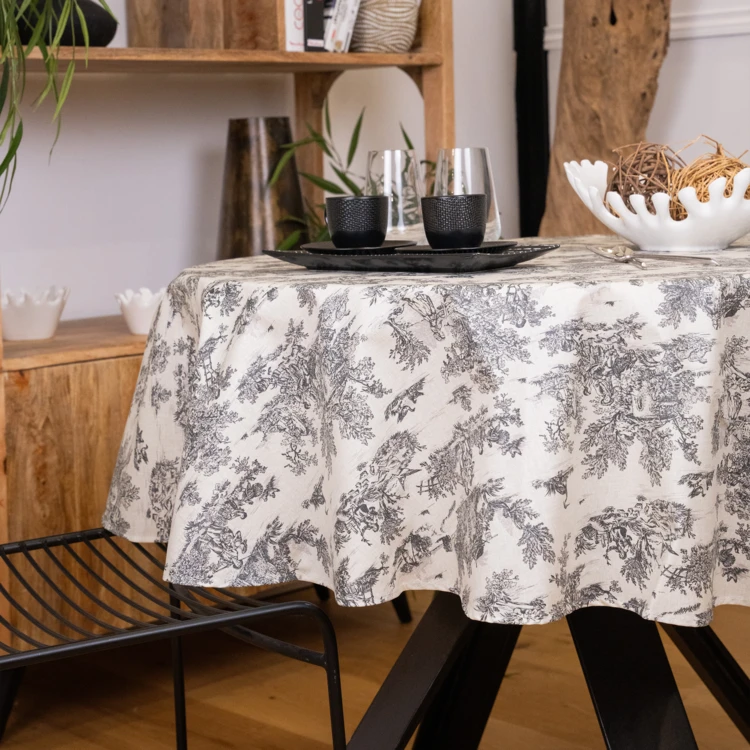 Nappe ronde toile de Jouy plastifiée