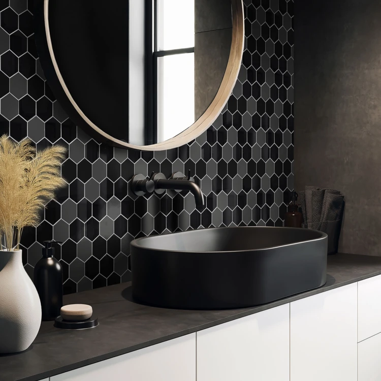 Crédence adhésive murale 3D effet carrelage hexagonal 4 pièces