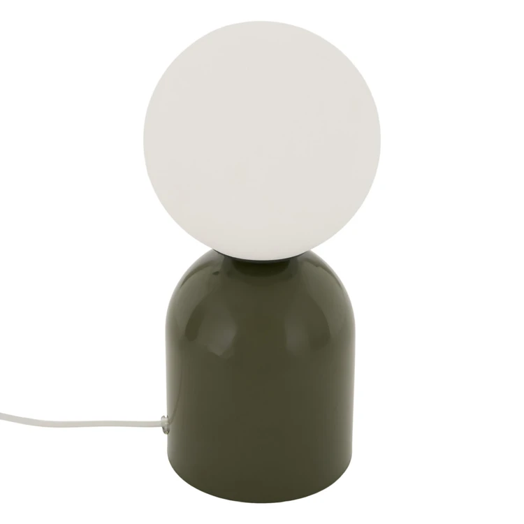 Lampe à poser avec globe opalin et base en acier