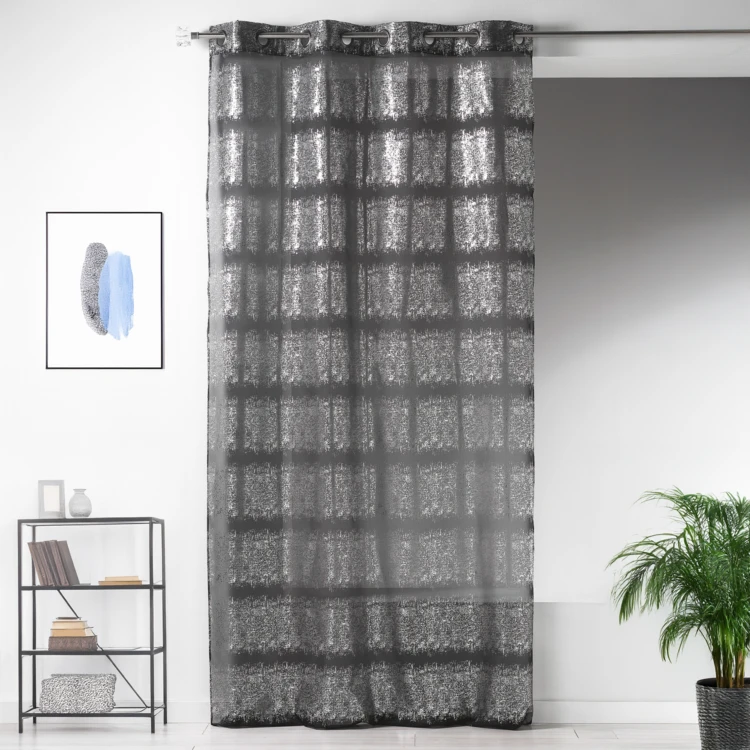 Visillo fantasía con estampados plateados