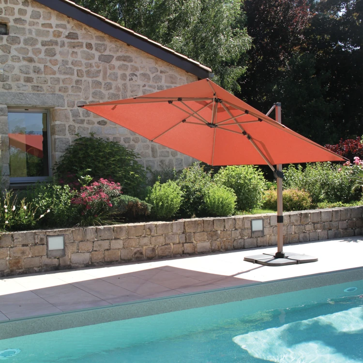 Parasol déporté rectangulaire structure effet bois