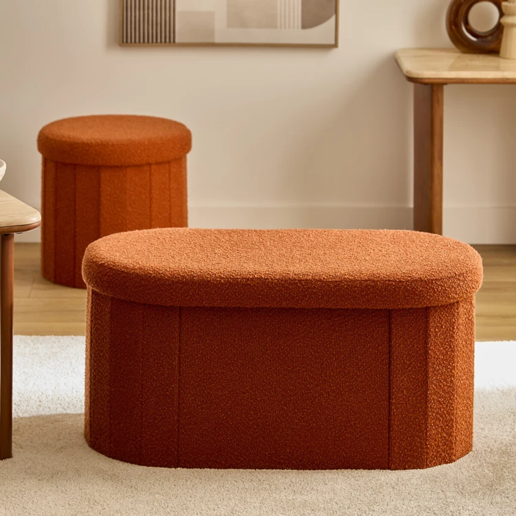 Pouf coffre pliant double en bouclette avec rangement