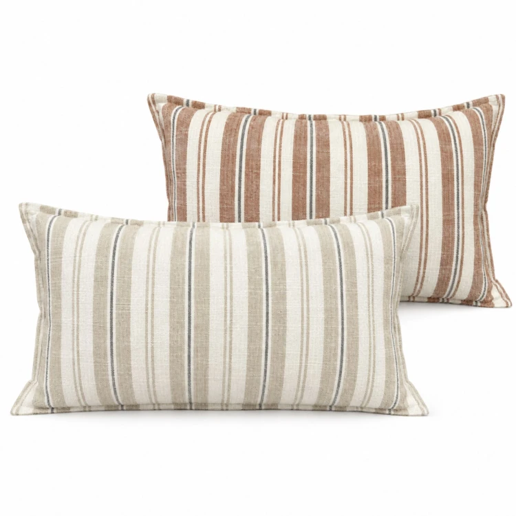 Housse de coussin  recto-verso 100% coton rayures tapissier LOURMARIN