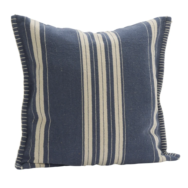 Housse de coussin rayée en coton et jute