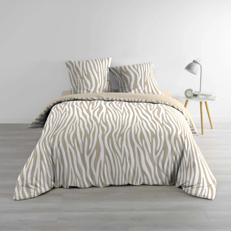 3-teiliges Bettwäscheset aus 100 % Baumwolle mit Zebra-Muster: Bettbezug + Kissenbezüge