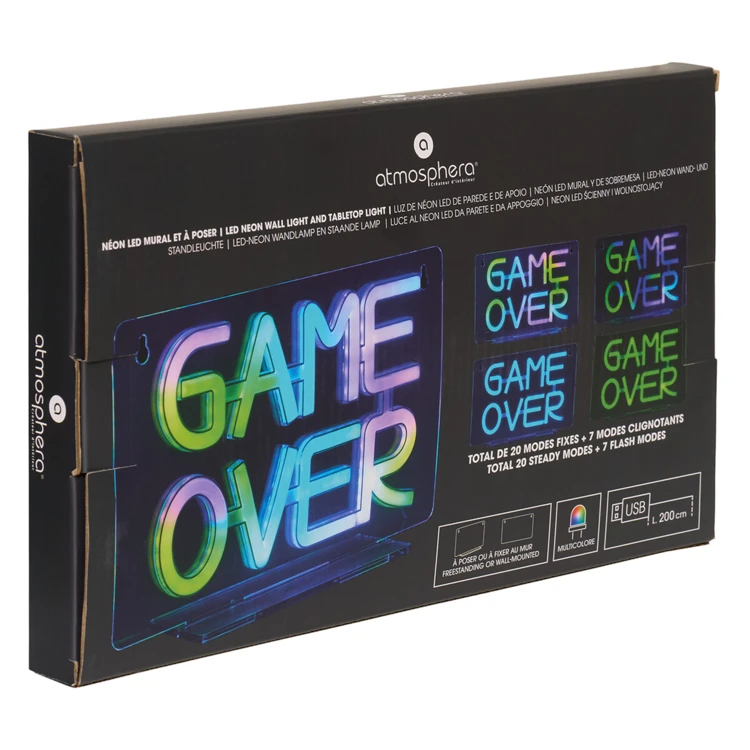 LED-neonbord ‘Game Over’ voor op tafel