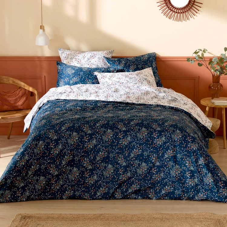 Housse de couette satin de coton 110 fils motif floral