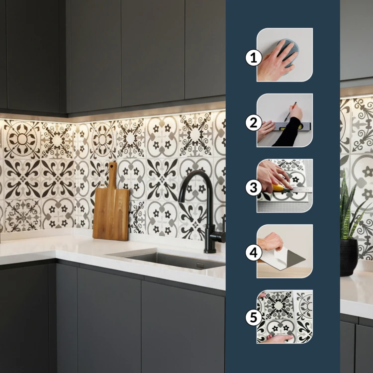Zelfklevende 3D-wandpanelen met cementtegelmotief, 4 stuks