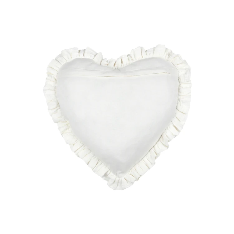 Coussin cœur en coton à volant froncé