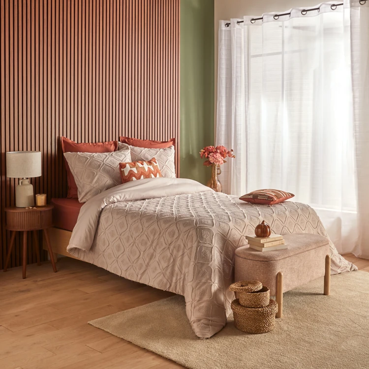 Conjunto de cama de 3 peças em microfibra lavada com padrão tufado