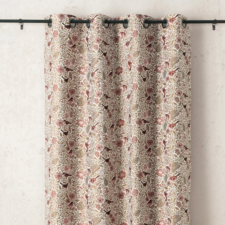 Rideau tamisant jacquard polycoton à motifs floraux et oiseaux