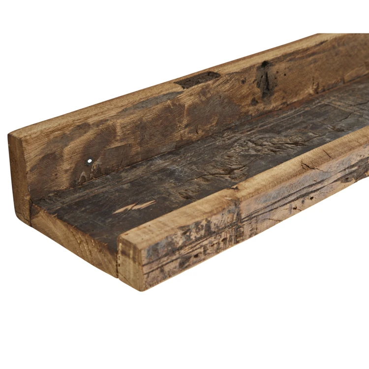 Étagère murale longue en bois avec rebord