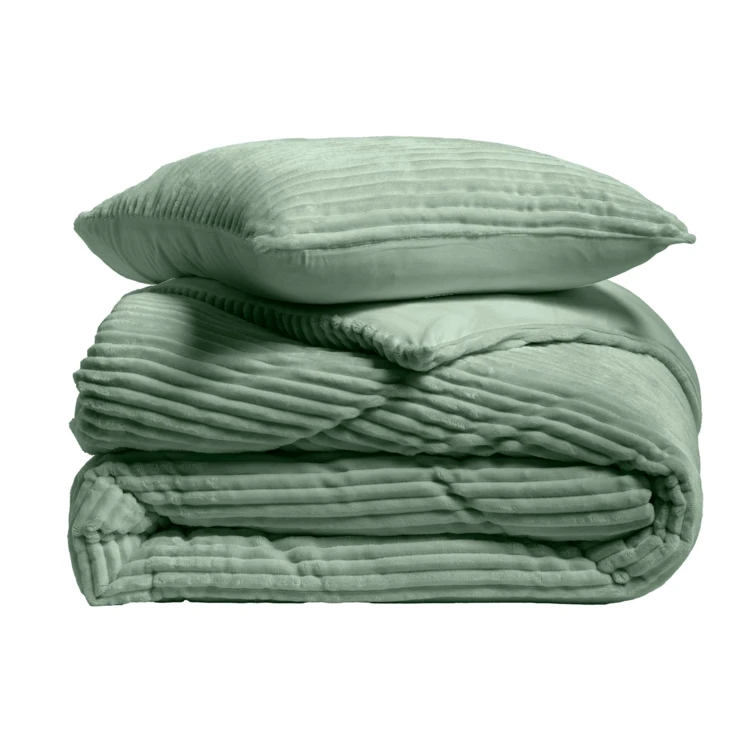 Parure de lit en flanelle relief unie avec fermeture zippée