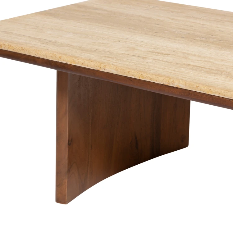 Mesa de centro de travertino con tapa rectangular