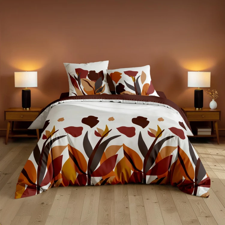 3-teiliges Bettwäscheset aus 100 % Baumwolle mit Blumenmuster – Bettbezug + Kissenbezüge