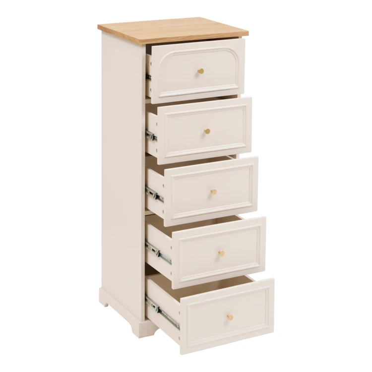 Cómoda de madera con 5 cajones y encimera de fresno