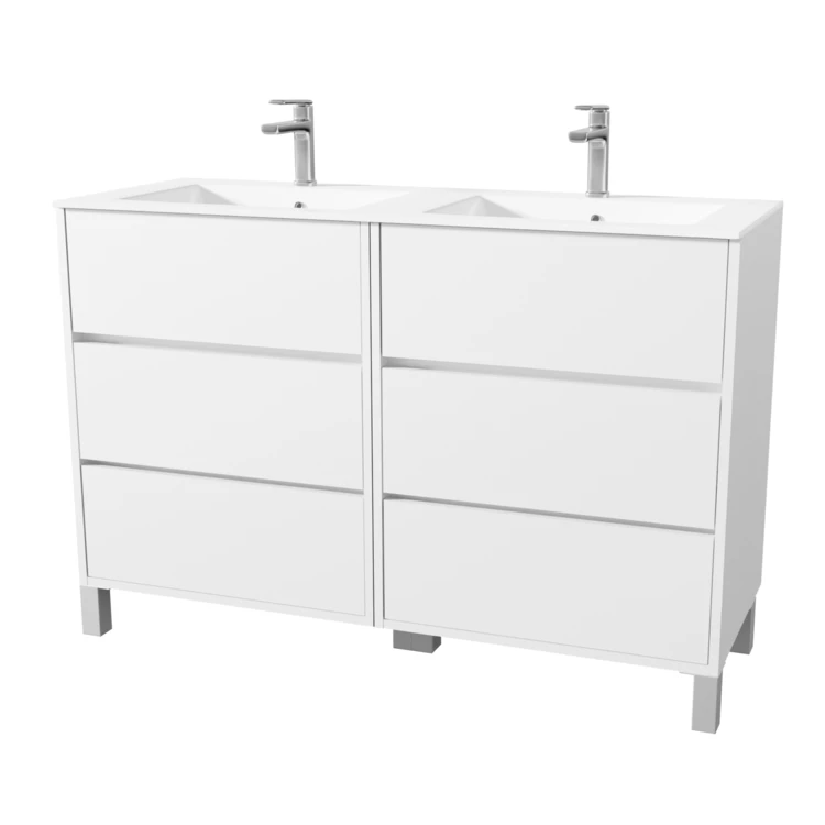Meuble de salle de bains double vasque avec 6 tiroirs