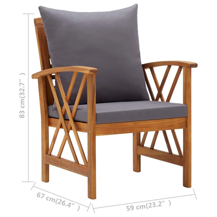 Lot de 2 chaises de jardin en bois avec coussins