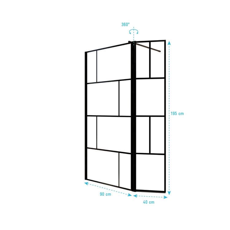 Paroi de douche sérigraphiée avec volet pivotant en verre trempé anticalcaire