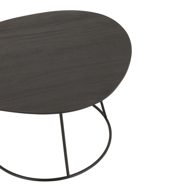 Table basse large ovale en bois et métal