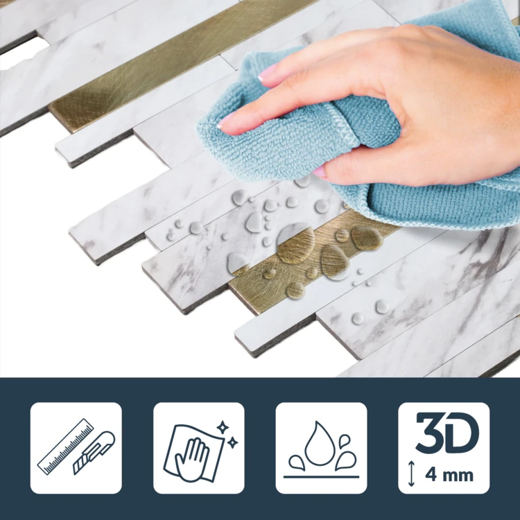 Crédence adhésive murale 3D motif lamelles 4 pièces