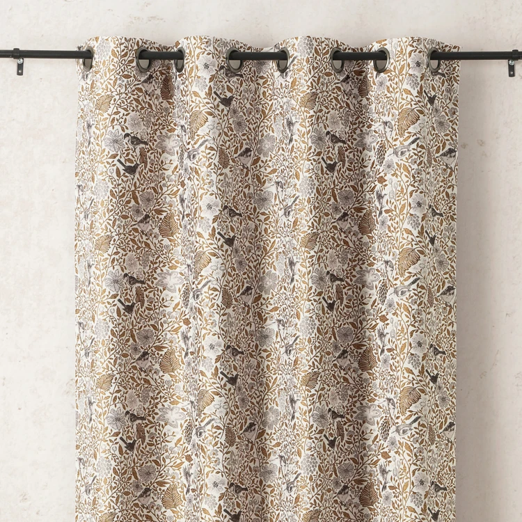 Rideau tamisant jacquard polycoton à motifs floraux et oiseaux