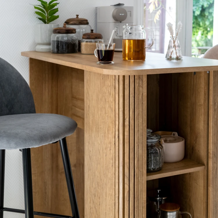 Table bar aspect bois avec rangements intégrés
