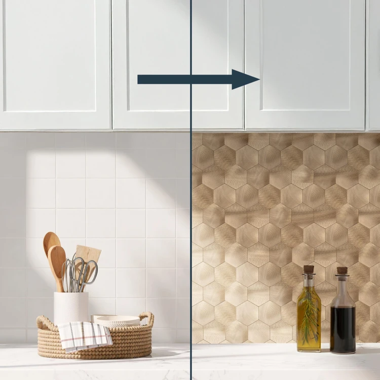 Crédence adhésive murale 3D effet carrelage hexagonal 4 pièces
