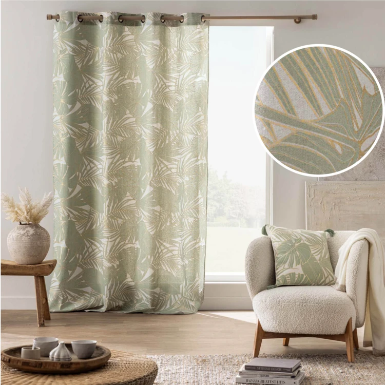Rideau à œillets polycoton feuillages métallisé