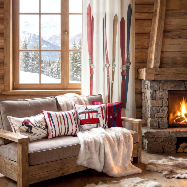 Coussin rectangulaire à motif skis vintage