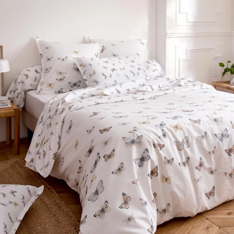 Taie d’oreiller percale de coton 80 fils motif papillons