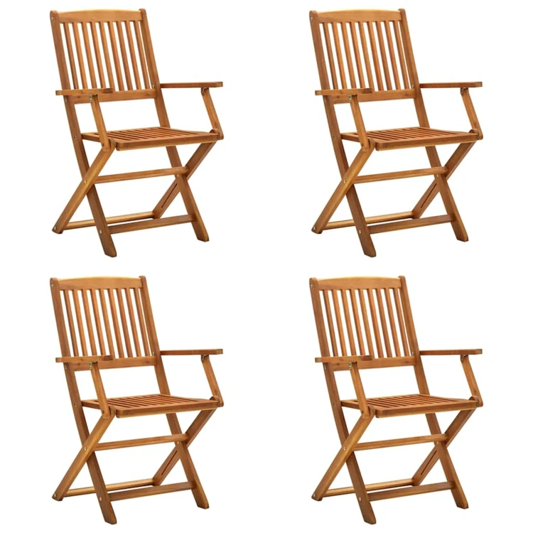 Lot de 4 chaises de jardin pliables en bois avec accoudoirs