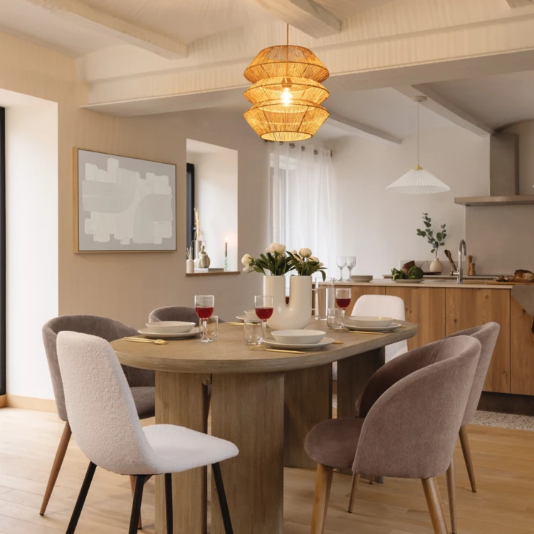 Lámpara colgante estilo acordeón en yute natural