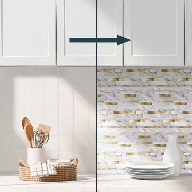 Crédence adhésive murale 3D motif lamelles 4 pièces