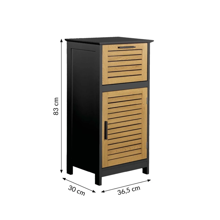 Meuble bas de salle de bain avec porte à lames et rangement