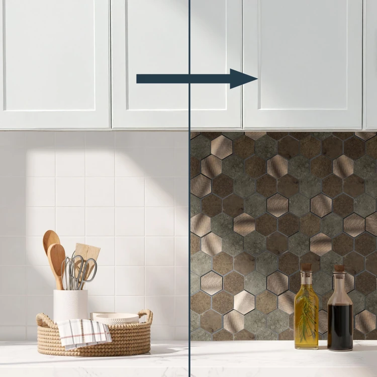 Crédence adhésive murale 3D effet carrelage hexagonal 4 pièces
