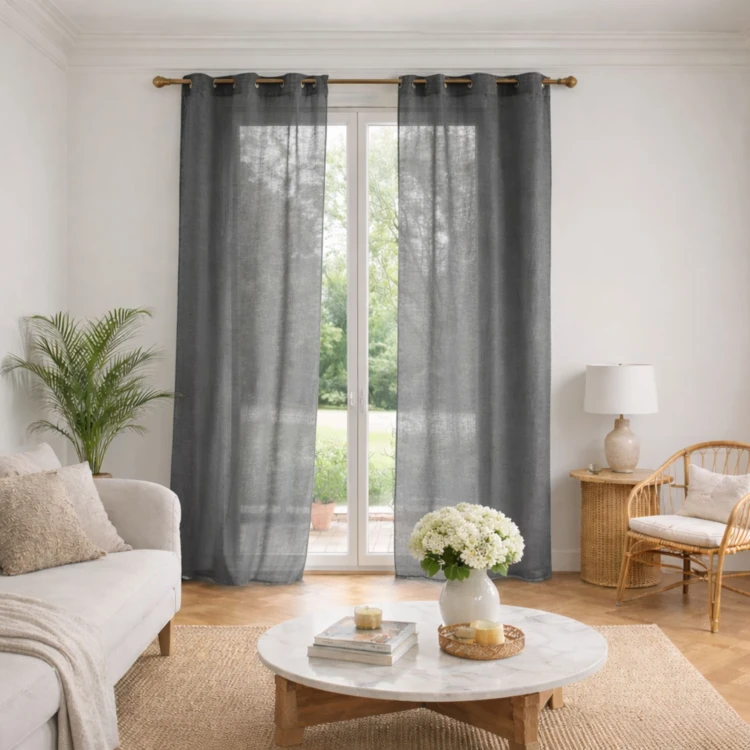 Voilage poly-lin uni  fluide