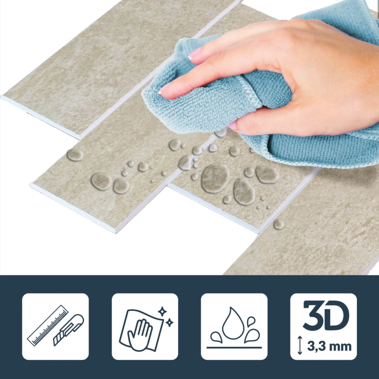 Zelfklevende 3D-wandpanelen met steeneffect, 4 stuks